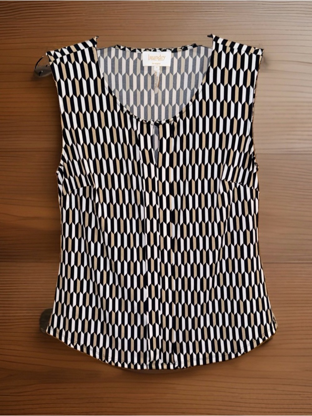 Laundry By Shelli Segal Black and White Geometric Sleeveless Top—S-EC